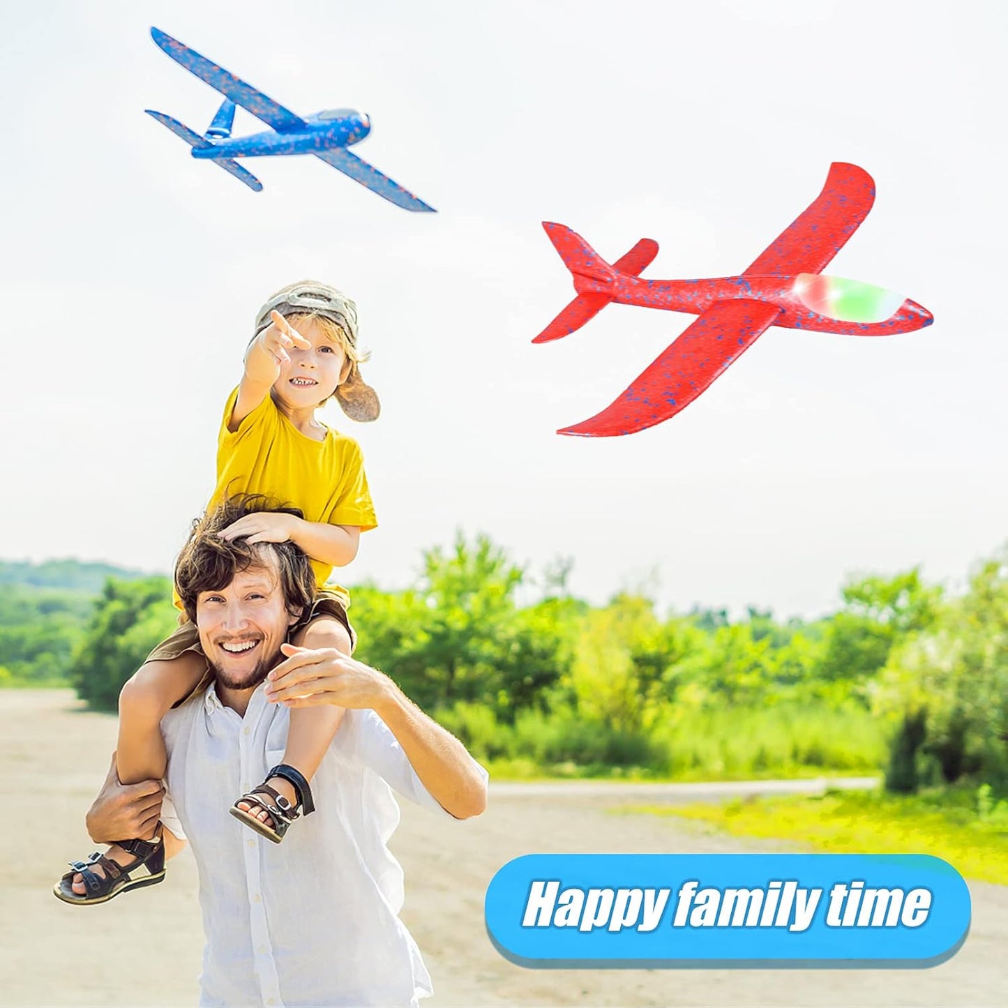 2 Pack LED Light Airplane,17.5" Large Throwing Foam Plane,2 Flight Mode Glider Plane,Flying Toy for Kids,Gifts for 3 4 5 6 7 8 9 Years Old Boy,Outdoor Sport Toys Birthday Party Favors Foam Airplane