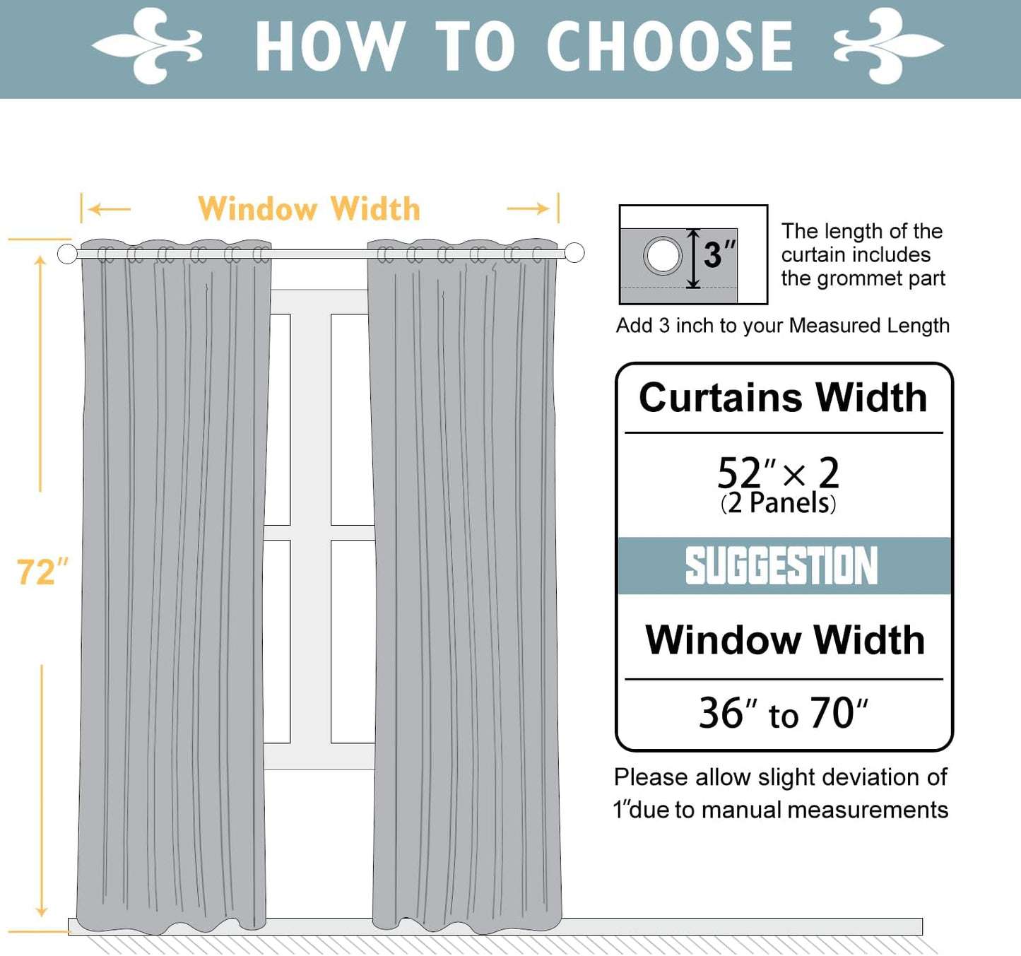 ChrisDowa 100% Blackout Curtains 72 inch Long for Bedroom with Black Liner, 2 Thick Layers Total Blackout Thermal Insulated Grommet Window Curtains 2 Panels Set (Aqua, 52 x 72 Inch)