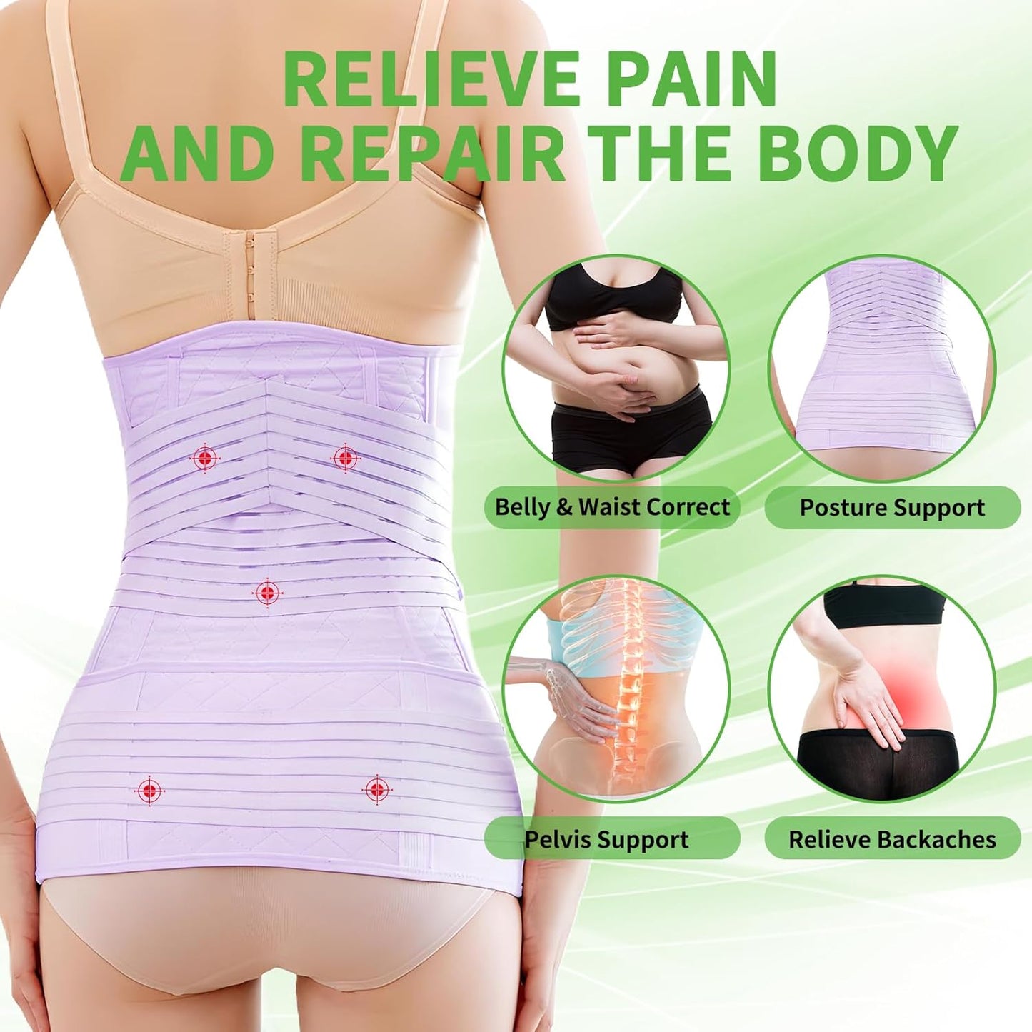 2 in 1 Postpartum Belly Band Wrap Purple, C-Section Support Belt XX-Large, Post Partum Support Recovery Waist/Pelvis Belt, Hysterectomy Belly Band Binder Girdle Stomach