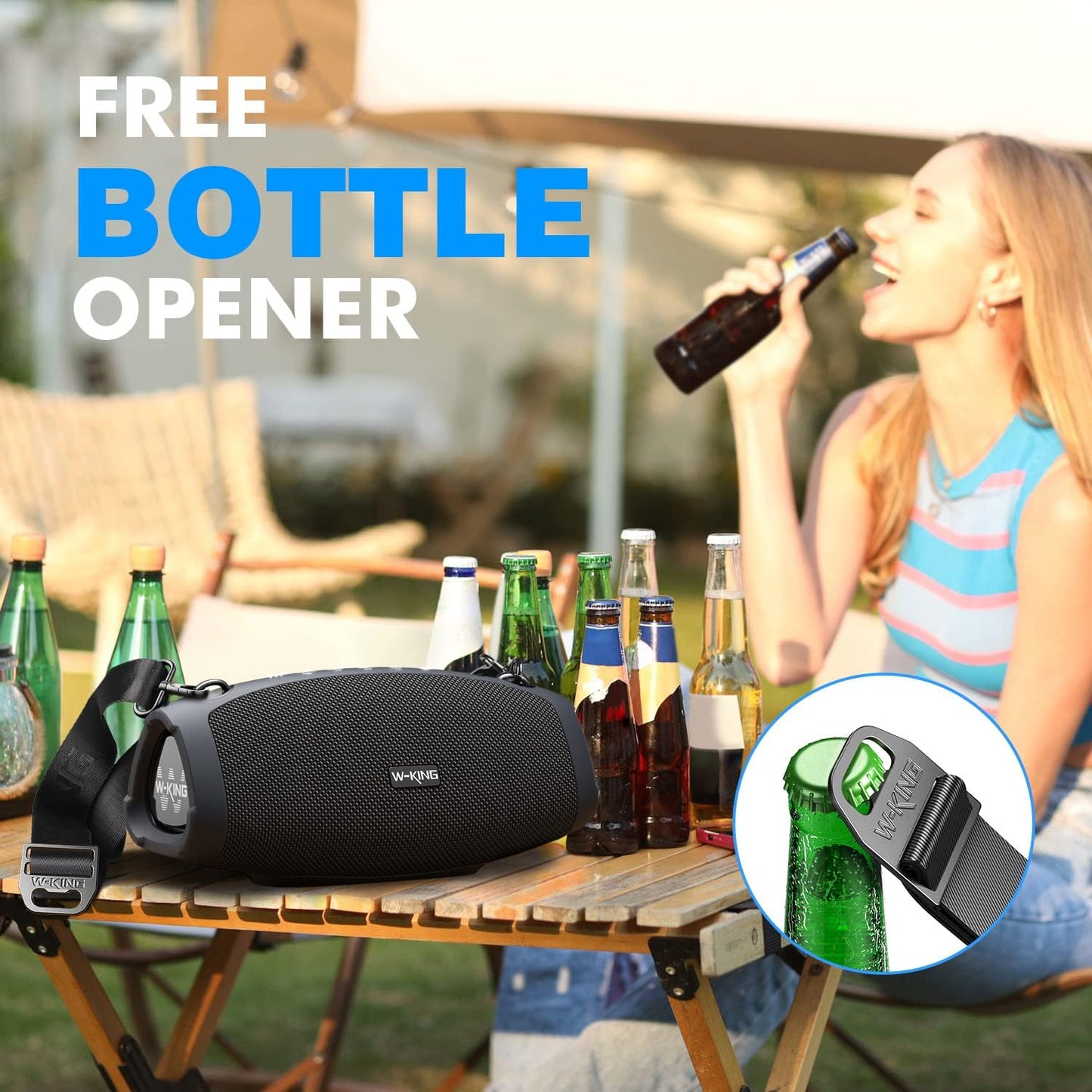 W-KING Portable Speakers Bluetooth Wireless, 120W MAX IPX6 Waterproof Loud Bluetooth Speaker Boombox, Triple Passive Radiator/Subwoofer*2-70W Deep Bass/DSP/42H/PowerBank/EQ/Party Large Outdoor Speaker