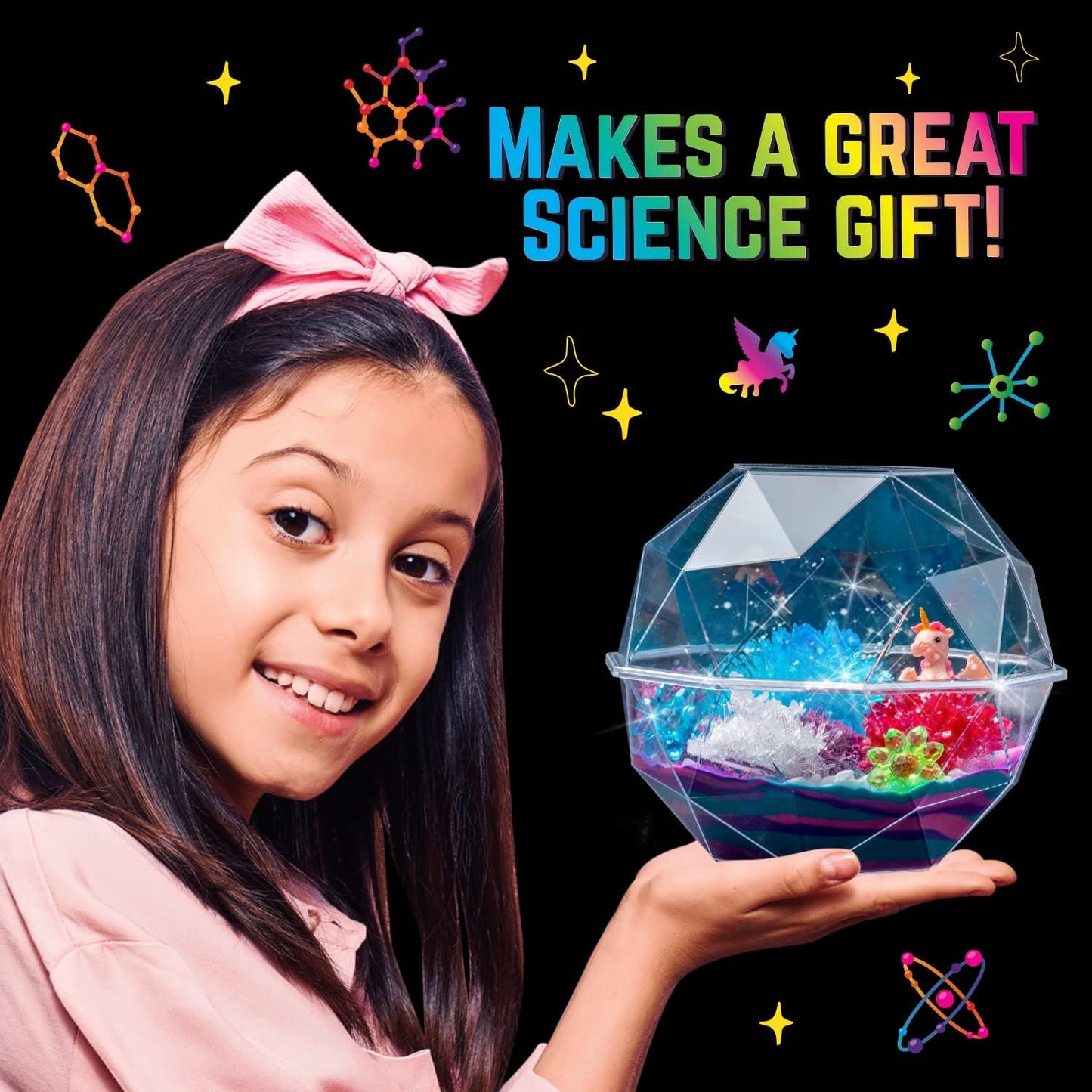 Original Stationery Unicorn Crystal Growing Kit - 6.3 in x 5.8 in Multicolor Terrarium - 18-Piece STEM Science & Craft Kit for Kids 7+ & Grow Crystals with Flower Charms & Magic Rocks