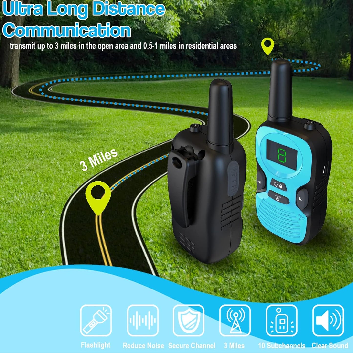 Walkie Talkies for Kids 3Pack Long Range: Toys for Boys Age 8-12 Year Old - Gifts for Girls 6-8 8-10 Walky Talky Children Christmas for Camping Hiking Outdoor Party