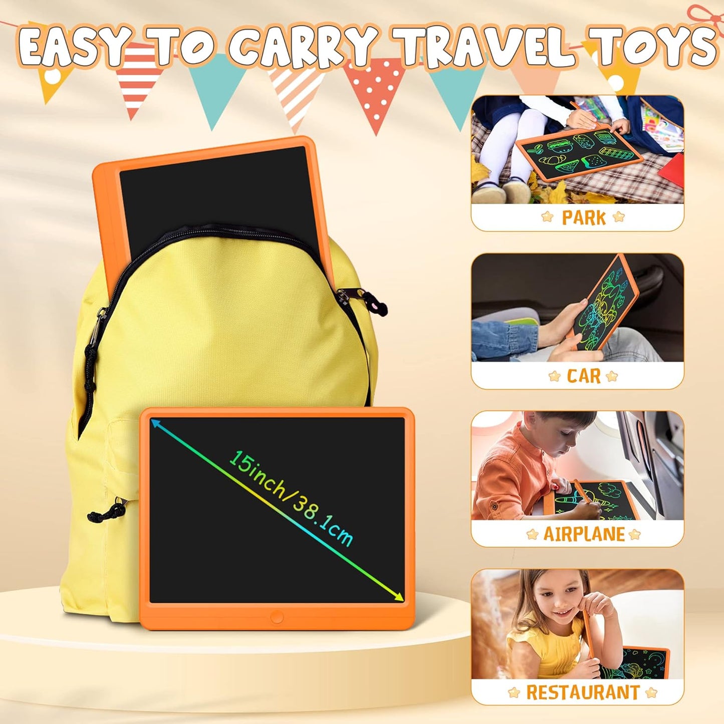 GIGART LCD Writing Tablet 15 Inch Drawing Tablet Magic Doodle Board Drawing Pad, Electronic Writing Board, Educational Toys Gifts for Kids and Adults at Home,School and Office(Orange)