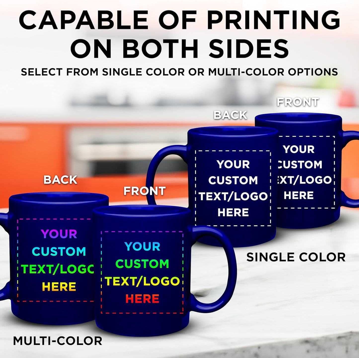 Custom Ceramic Coffee Mugs 11 oz. Set of 100, Personalized Bulk Pack - Coffee cup set, Iced coffee cup, Gaming mug - Royal Blue