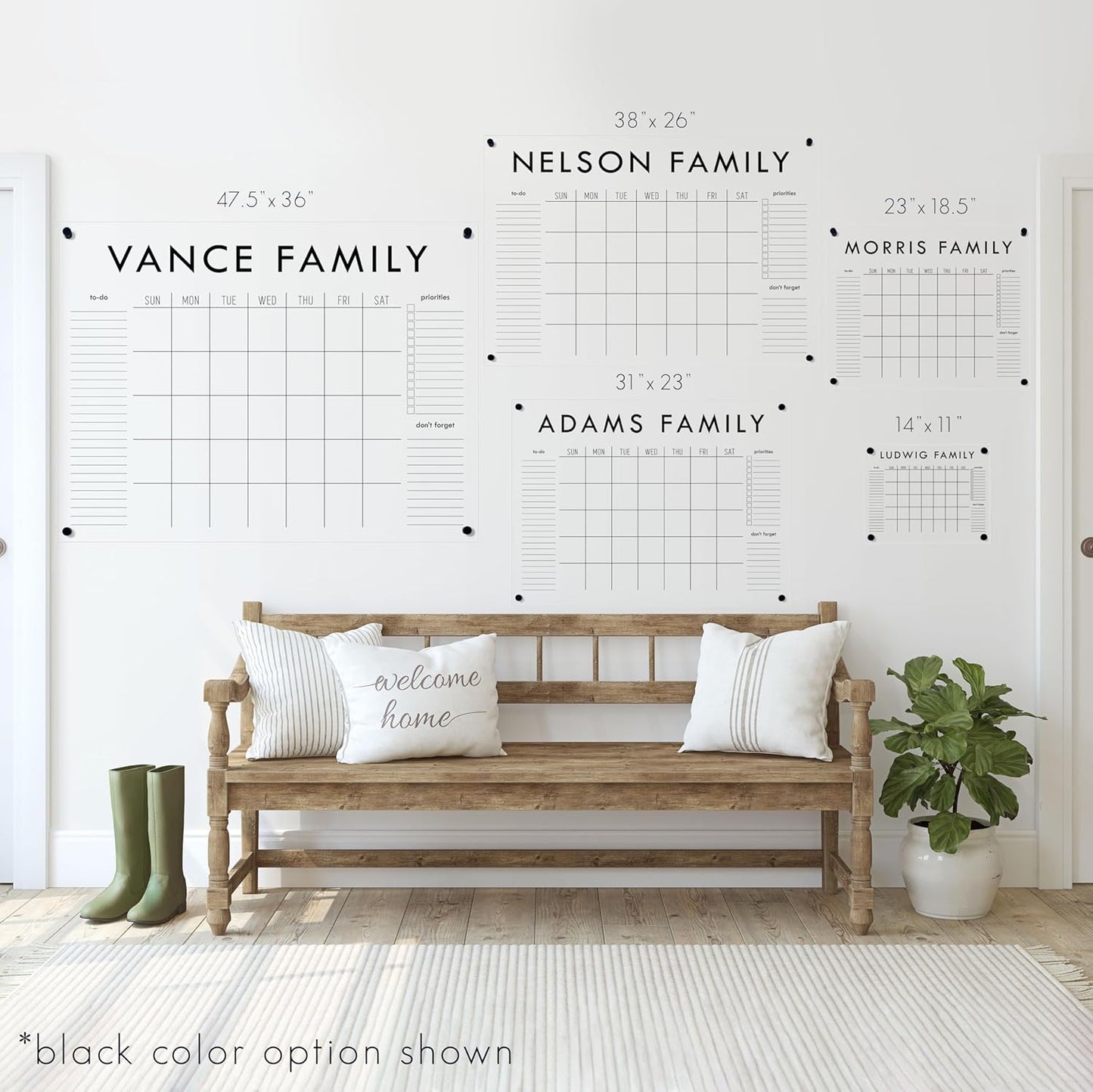 Personalized Clear Acrylic Calendar for Wall, Calendar Whiteboard for Wall, Dry Erase Wall Calendar, Wall Calendar Organizer System for Home (Block, Jade, 31"W x 23"H)