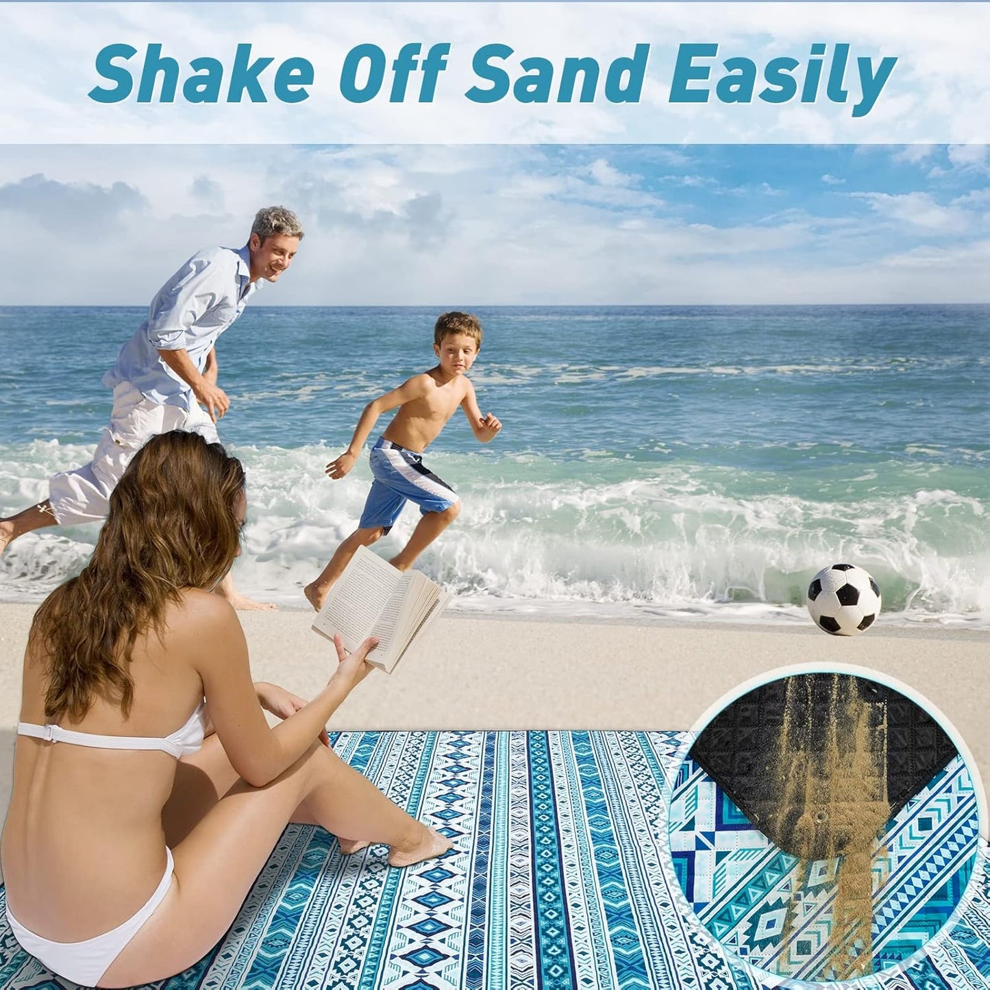 PY SUPER MODE Picnic Blankets Extra Large, Waterproof Foldable Outdoor Beach Blanket Oversized 83x79” Sandproof, 3-Layer Picnic Mat for Camping, Hiking, Travel, Park, Concerts(Teal Boho)