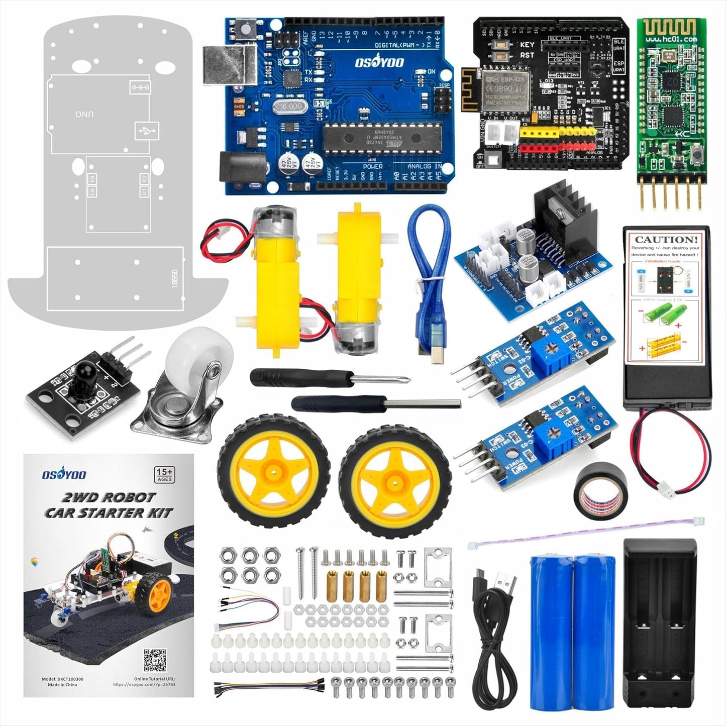 OSOYOO 2WD Robot Car Starter Kit for Arduino, Intelligent and Educational Kit for Adults, Remote Controlled App Educational Motorized Robotics for Building Programming Learning How to Code