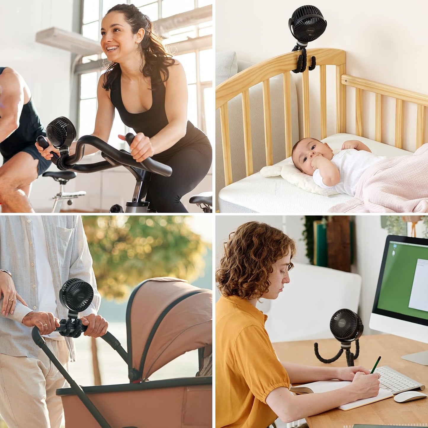 Momcozy 8000mAh Portable Stroller Fan, 27H Ultra-long Life Detachable 4 Speed 360°Rotate LED Night Light with 2 Modes, USB Rechargeable Handheld Cooling Fan for Travel/Bedroom/Car Seat