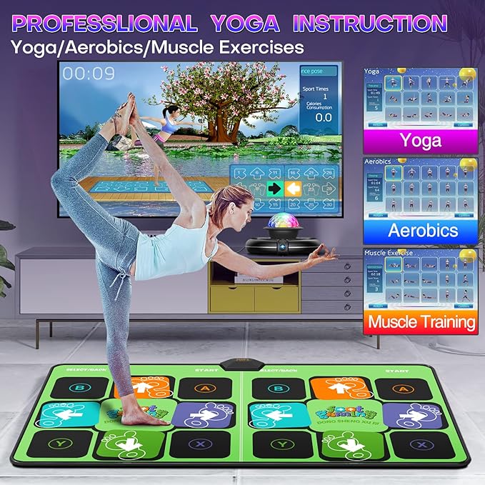 FWFX Wireless Dance Mat for TV, 2-Player Musical Electronic Dancing Pad for Kids & Adults, for Family Party Games, Exercise, Yoga & Fitness - Birthday for Boys & Girls(Green)