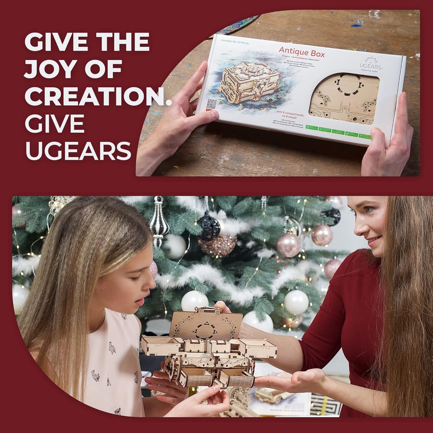 UGEARS 3D Wooden Puzzles Box - 3D Puzzle Antique Wooden Box Wooden Model Kits for Adults - Laser-Cut Mechanical Model Construction Kit