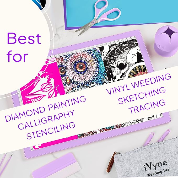iVyne Rechargeable A4 Light Pad for Tracing & Weeding - LED Light Board for Weeding Vinyl - for Cricut Vinyl Weeding Tools - Ultra-Thin & Portable - Perfect for Artists & Crafters - Purple