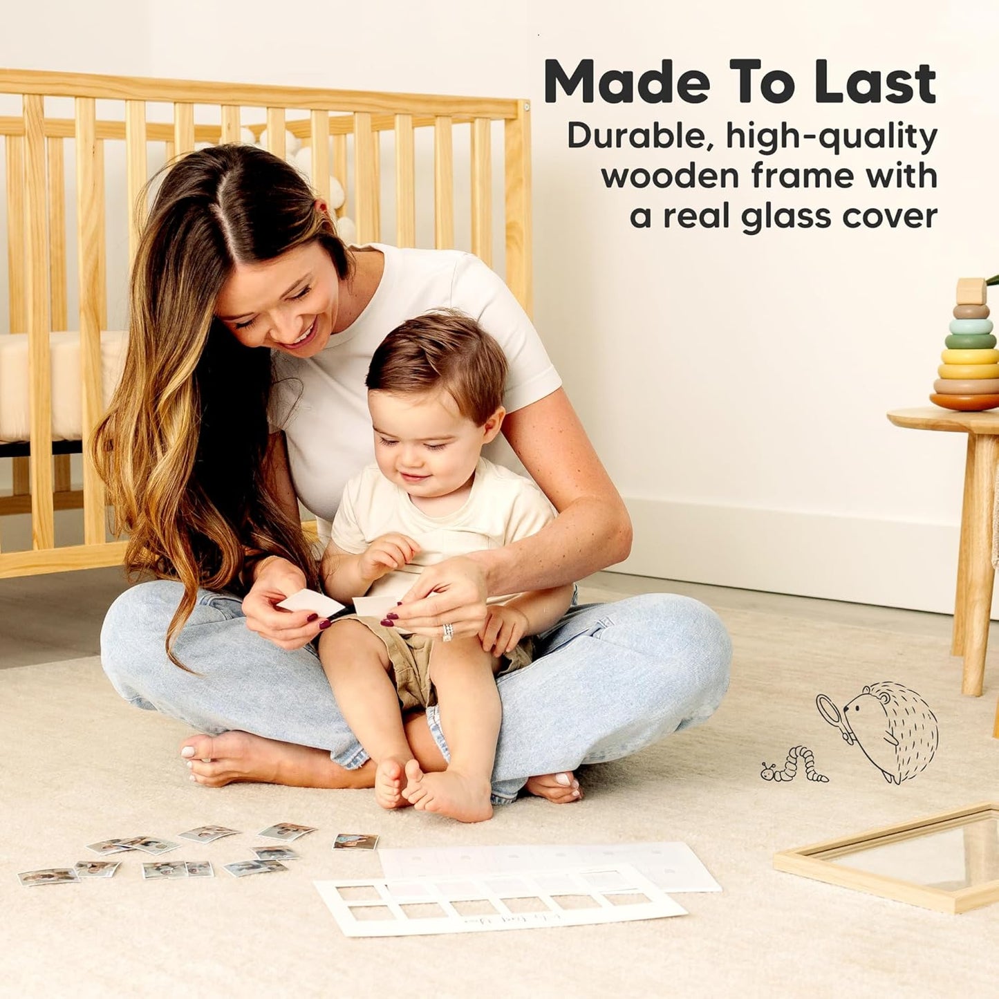 My First Year Photo Frame, 12 Months Baby Picture Frame for Newborn Girl,Boy - Baby Shower Gifts Keepsakes,Monthly Baby's One Year Birthday Milestone,1st Nursery Photo Collage Display Board (Ash Wood)