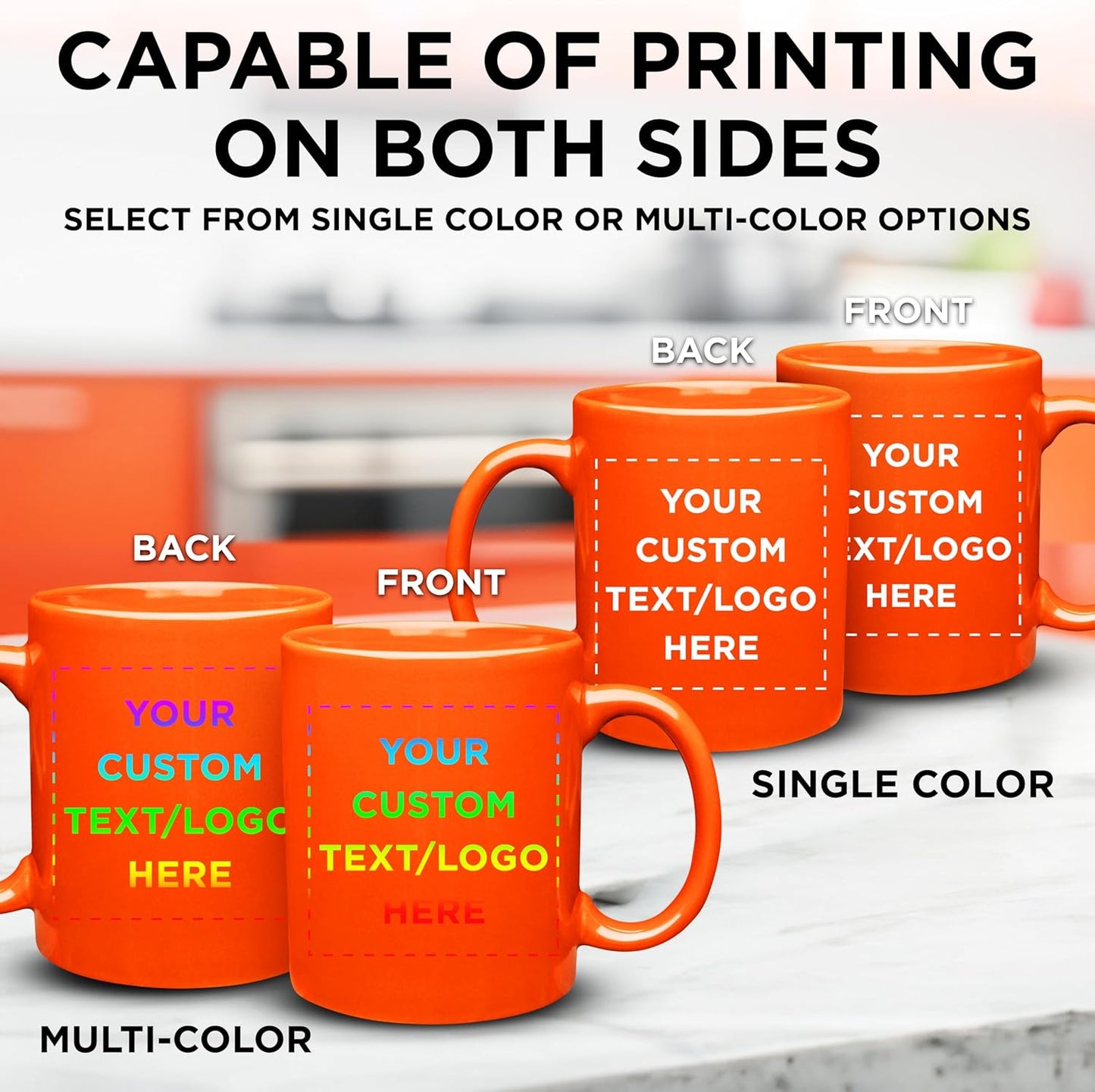 Custom Ceramic Coffee Mugs 11 oz. Set of 50, Personalized Bulk Pack - Coffee cup set, Iced coffee cup, Gaming mug - Orange