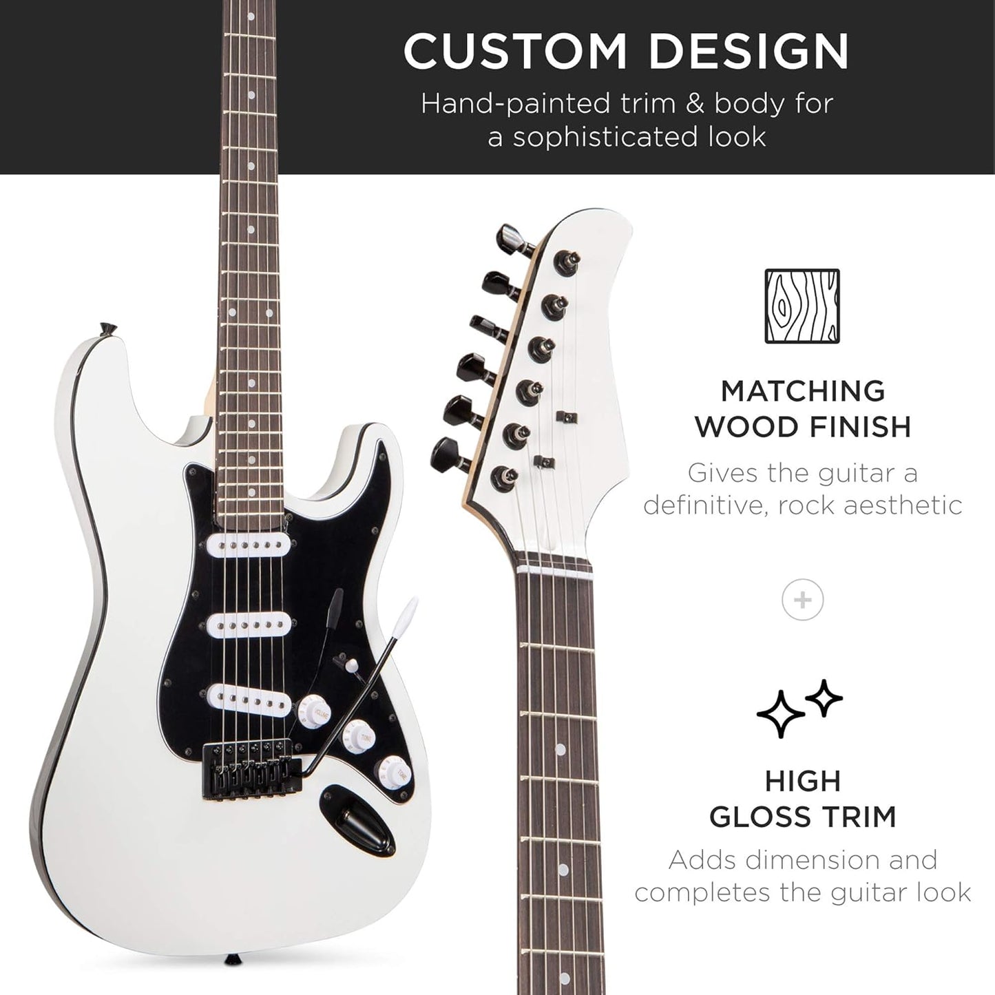 Best Choice Products 39in Full Size Beginner Electric Guitar Starter Kit w/Case, Strap, 10W Amp, Strings, Pick, Tremolo Bar - Glacier White