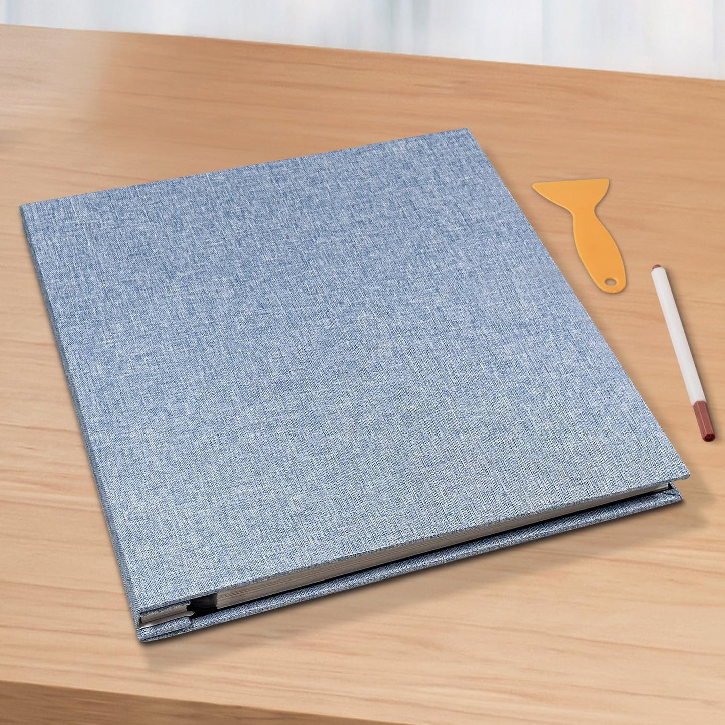 Large Photo Album Self Adhesive Scrapbook Album for 4×6 8×10 Pictures DIY Magnetic Linen Cover Album 40 Pages for Family Wedding Gifts with Metal Pen and Plastic Board