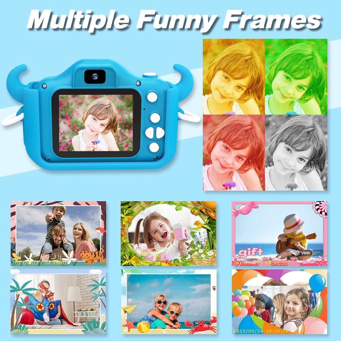 Goopow Kids Camera Toys for 3-8 Year Old Girls Boys,Children Digital Video Camcorder Camera with Cartoon Soft Cover, Best Chritmas Birthday Festival Gift for Kids - 32G SD Card Included