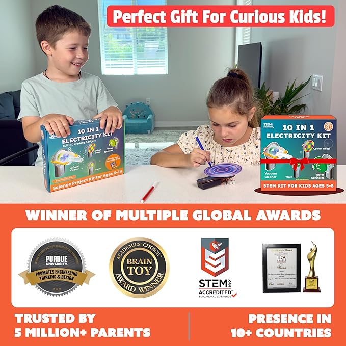Butterfly EduFields STEM Kit 10-in-1 Science Experiments & Projects for Kids Ages 5-12 | Engineering Building Toy, Electronic Motor Robot Craft for Boys & Girls, Outdoor Summer Gift