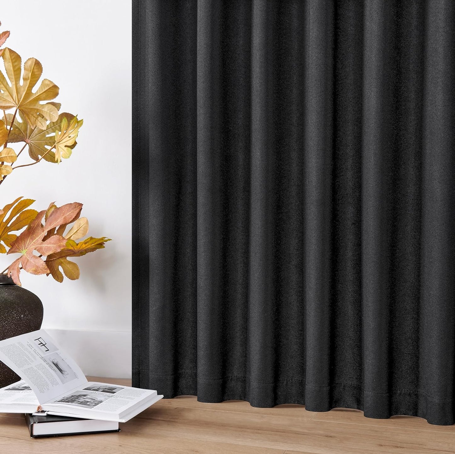 Joydeco Faux Linen Blackout Curtains for Bedroom,Black Blackout Curtains 90 inches Long,100% Blackout Solid Thermal Insulated Window Drapes Luxury Decor for Living Room(W52xL90 Inch,Black)