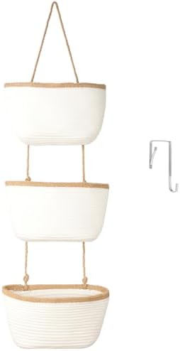 TeoKJ Over the Door Hanging Basket, 3-Tier Woven Cotton Wall-Mounted Storage by TeoKJ