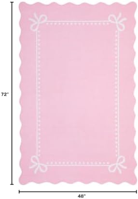 Garvee Scalloped Bow Rug Pink Washable Solid 4x6 Area Rugs - Image 2