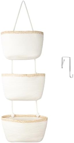 TeoKJ Over the Door Hanging Basket, 3-Tier Woven Cotton Wall-Mounted Storage by TeoKJ