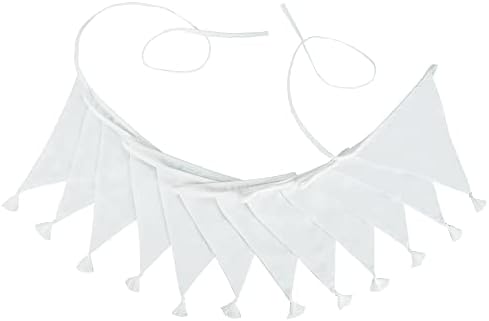 G2PLUS 10.8Ft Cotton Triangle Bunting Banner – 12pcs White Fabric Pennant Flag - Image 5