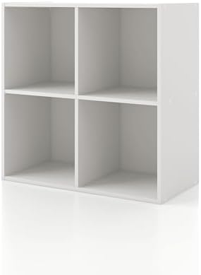 Homes: Inside + Out Apexa 4-Cube Storage Organizer Shelves, Stackable Wood by HOMESInsideOut