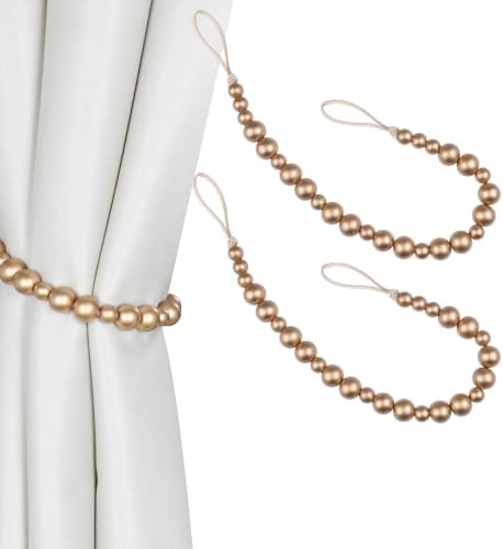 2 Pack Wood Bead Curtain Tieback, Boho Curtain Holdbacks by OCIOLI