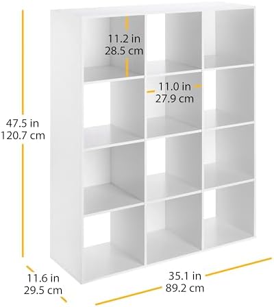 Whitmor 12 Cube Storage Organizer, 4 Tier Stackable Mdf Wood Bookcase, Open - Image 3