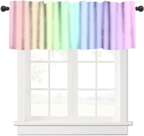Rainbow Valances for Girls Room, Cute Pastel Colorful Strip Printed Rod Pocket by DDCBNS