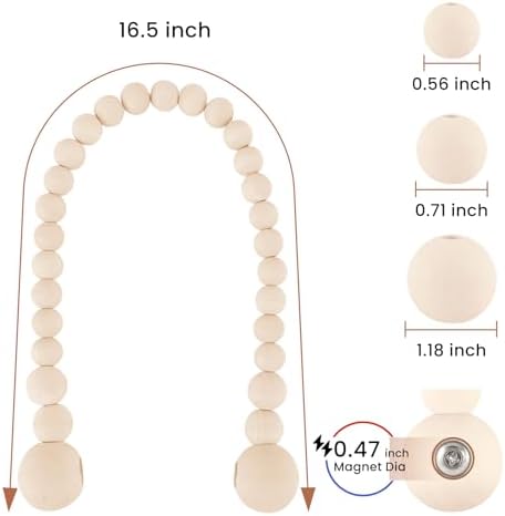 KLOGTSIND Magnetic Curtain Tiebacks, 2 Pack Wood Bead Curtain Holdbacks - Image 3
