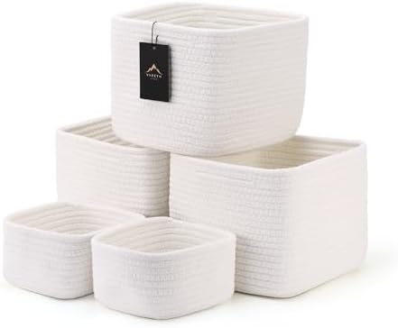 5-Pack Storage Cubes Woven Rope Baskets, 2 Sizes Organizer Bins by Unknown