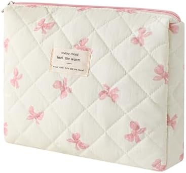 uekeboag Quilted Cotton Makeup Bag 2Pcs Coquette Cosmetic Bag, Large Soft - Image 3