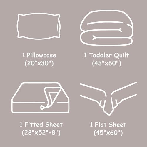 FLXXIE 4-Piece Microfiber Toddler Bedding Set, Light Taupe - Image 5