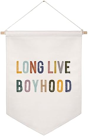 Long Live Boyhood Linen Cotton Blend Wall Art Banner, Natural Fabric Composition by ZEARPT