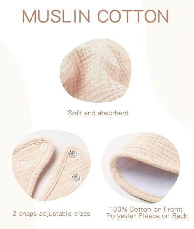 Konssy 8-Pack Muslin Baby Bibs, Adjustable Fit - Image 5