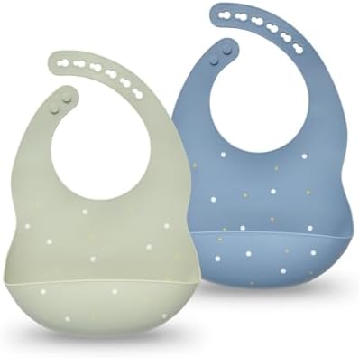 SILI FACTORY Silicone Baby Bibs 2 Sets, Adjustable Waterproof Baby Bibs by SILIFACTORY