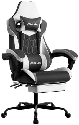 Gaming Chair with Footrest, High Back Gaming Chairs PVC Leather Ergonomic Gamer by WOTSTA