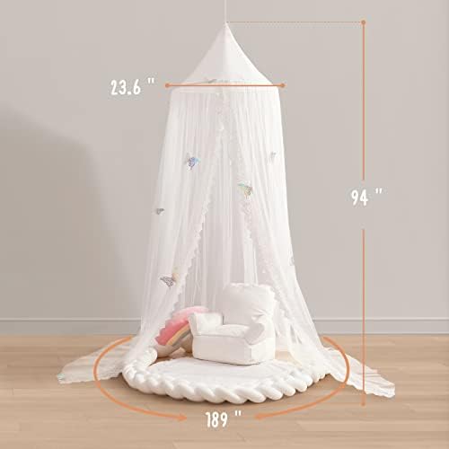 LOAOL Kids Bed Canopy with Lace Hanging Canopy Net - Image 4