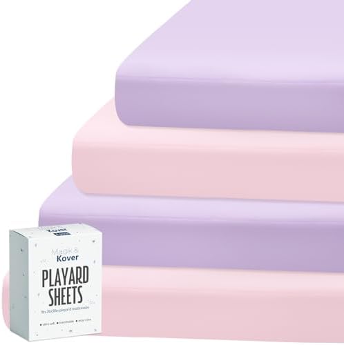 Pack and Play Sheets Fitted 4 Pack, Breathable Baby Playard Mattress Sheet by Magik+%26+Kover
