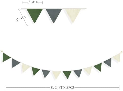 2 Sets of Green Grey Beige Banner Garland 24Pcs Woodland Fabric Linen Pennant - Image 2
