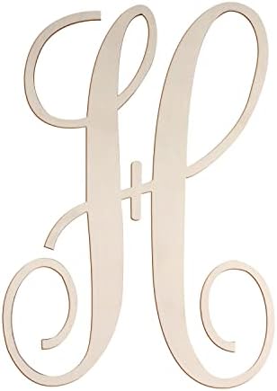 Cursive Wooden Letters H for Wall Decor Large Wood Monogram Letters 14 Inch by Focal20Craft
