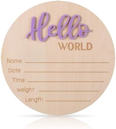 Baby Announcement Sign, Wooden Hello World Newborn Signs Birth Name Sign by NQEUEPN