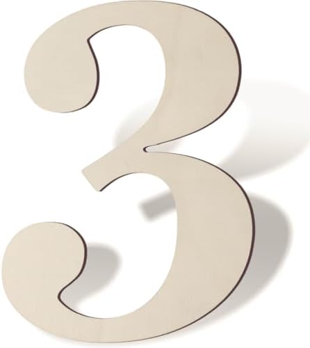 12 Inch Large Wooden Numbers 3 Unfinished Wood Number by Unknown