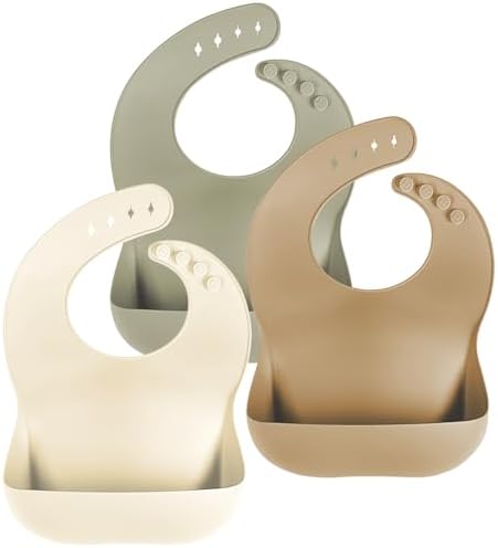 Cuddle Campus Set of 3 Silicone Bibs, Soft Adjustable Bibs by CuddleCampus