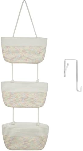 TeoKJ Over the Door Hanging Basket, 3-Tier Woven Cotton Wall-Mounted Storage by TeoKJ