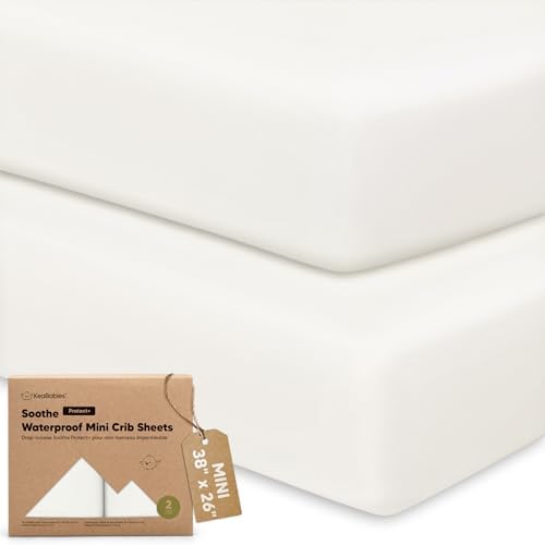 2 Pack and Play Sheets Waterproof Mini Crib Sheet Fitted 38x26 by KeaBabies
