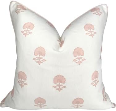 Jillien Harbor “The Lauderdale” Floral Block Print Pillow Cover – Blush Pink by JillienHarbor
