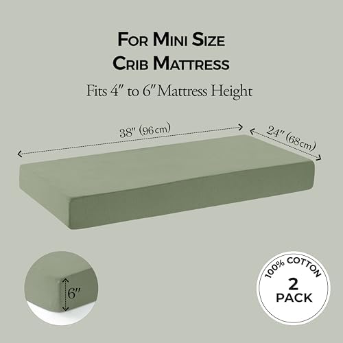 Dreamology Mini Crib Sheets Fitted, 100% Cotton Crib Sheets, 2 Pack - Image 3
