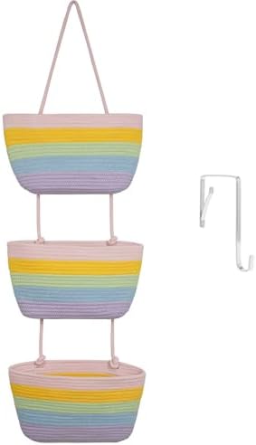 TeoKJ Over the Door Hanging Basket, 3-Tier Woven Cotton Wall-Mounted Storage by TeoKJ